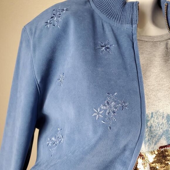 Alfred Dunner Bomber Embroidered Long Sleeves Zip Front Wool Blend Sweater SALE - Picture 4 of 6